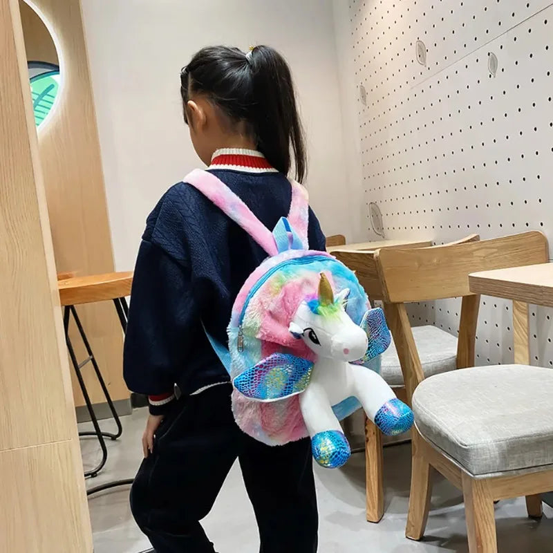 Mochila de Unicornio para Niñas, Mochila Infantil de Peluche, Regalos de Unicornio de Peluche para Bebés, Mochila de Peluche con Compartimentos para Pañales, Snacks y Libros