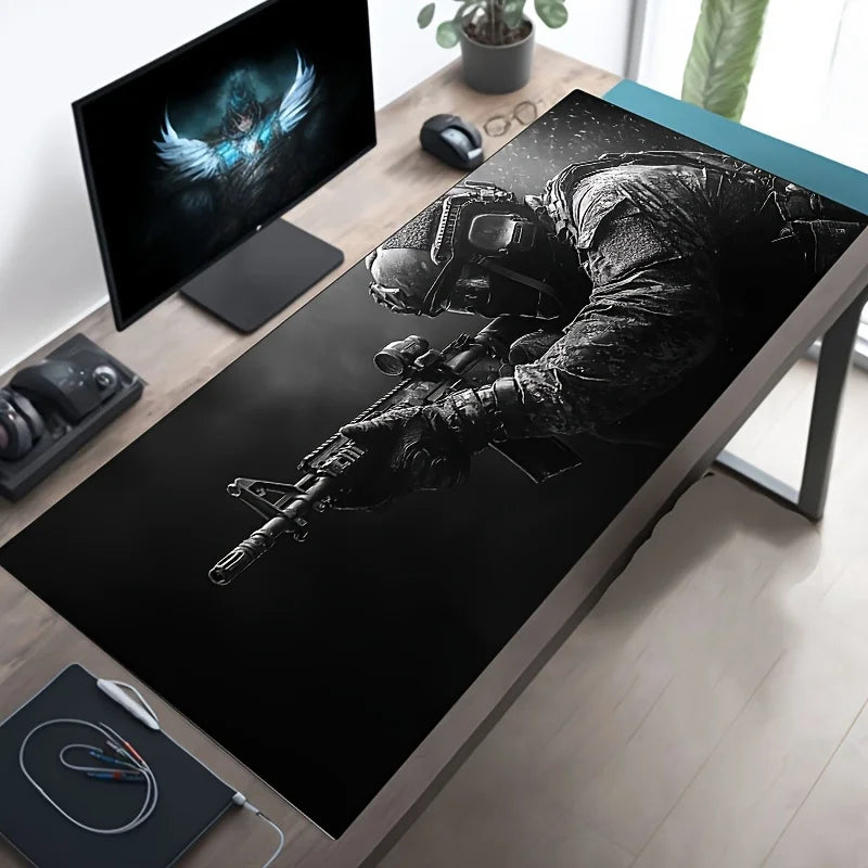 Alfombrilla de Ratón Grande con Diseño Táctico de Soldado, Antideslizante, XXL, Accesorios para Juegos, Bordes Cosidos, para el Hogar y para Jugar, para Jugadores de FPS
