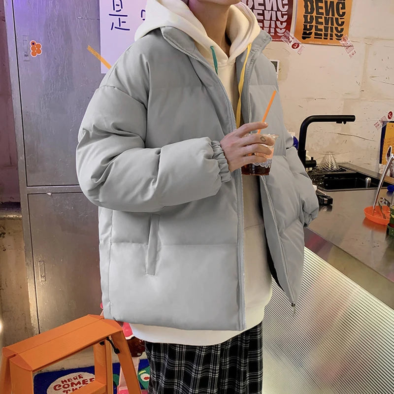 Ropa de calle Harajuku abrigo de invierno cálido para hombre Parka informal de Color sólido con cuello levantado chaqueta de invierno de gran tamaño para mujer