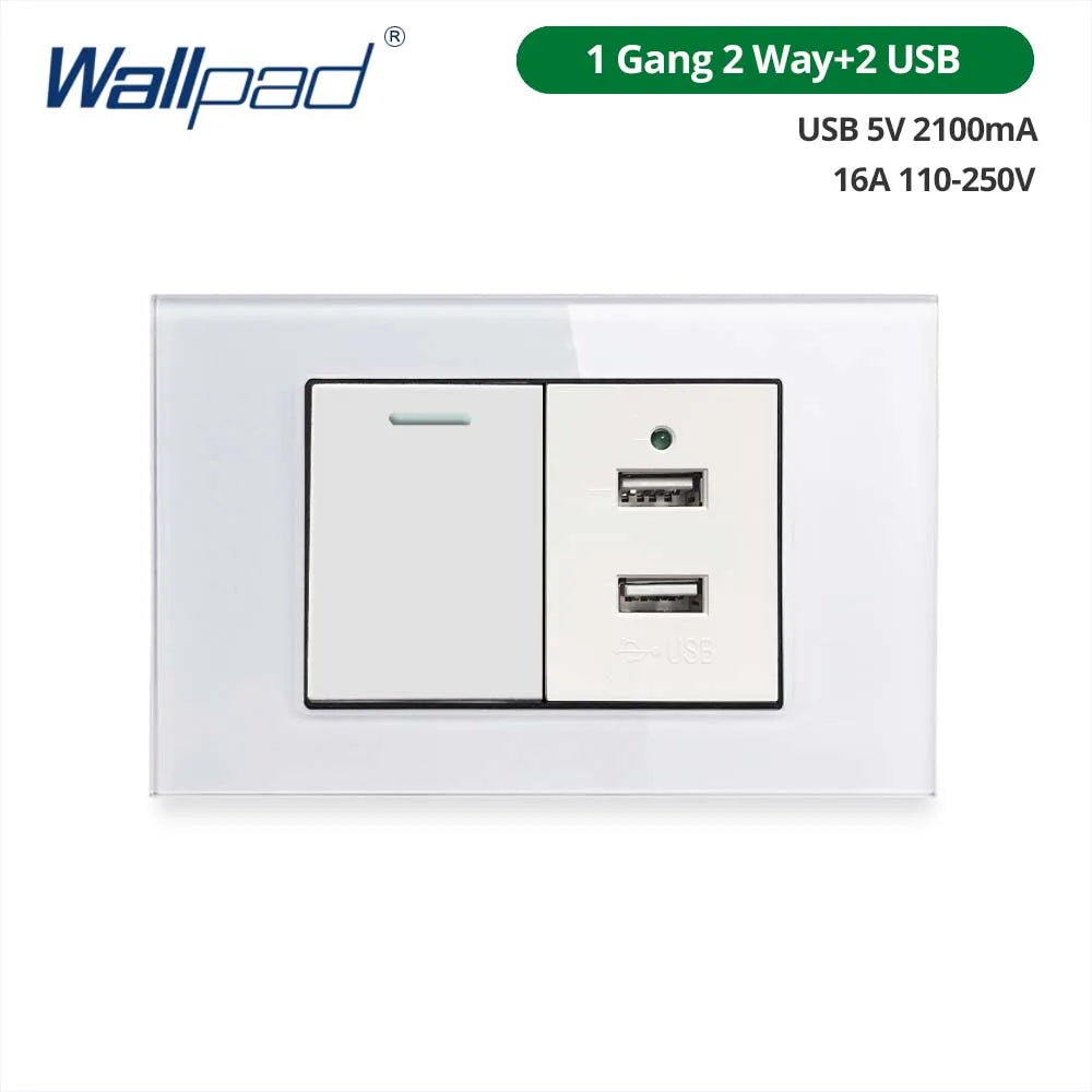 Wallpad Panel de vidrio templado blanco interruptor de luz de pared UE Reino Unido italiano Chile enchufe botón basculante 118*75mm 16A AC110-250V