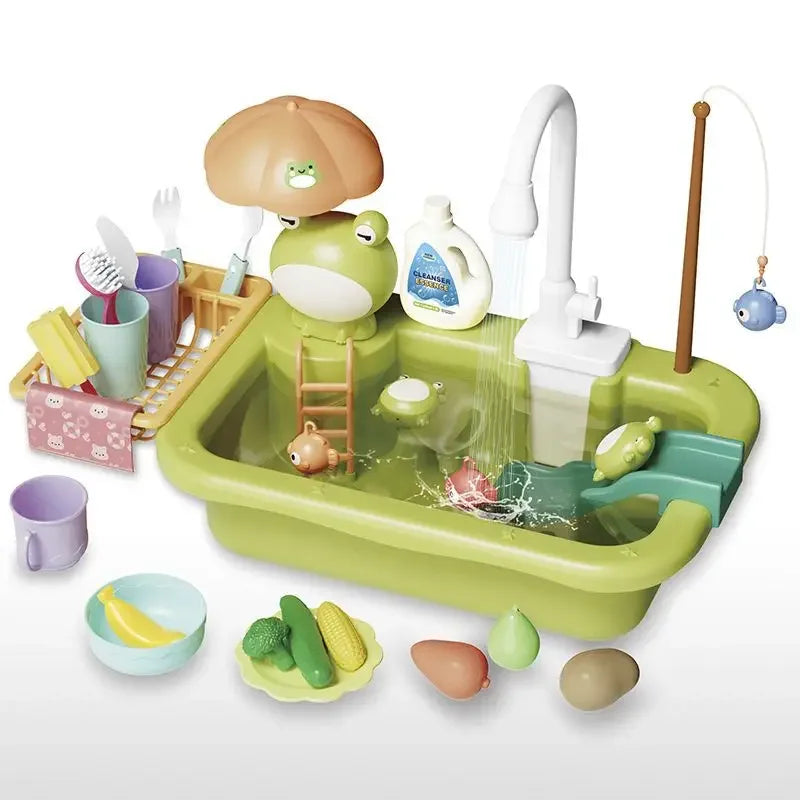 Juguetes de Cocina Eléctrica para Niños y Niñas, Grifo Simulado, Lavavajillas, Juego de Imitación de Cocina, Comida, Verduras, Juego de Roles, Regalos para Niños