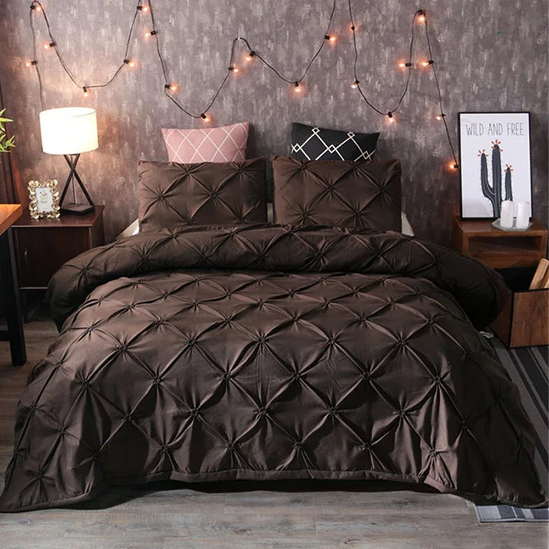 Juego de funda nórdica negra con pliegues pellizcos, ropa de cama de poliéster tamaño King, juegos de cama de lujo para uso doméstico y hotel (sin relleno ni sábana), 2/3 Uds.