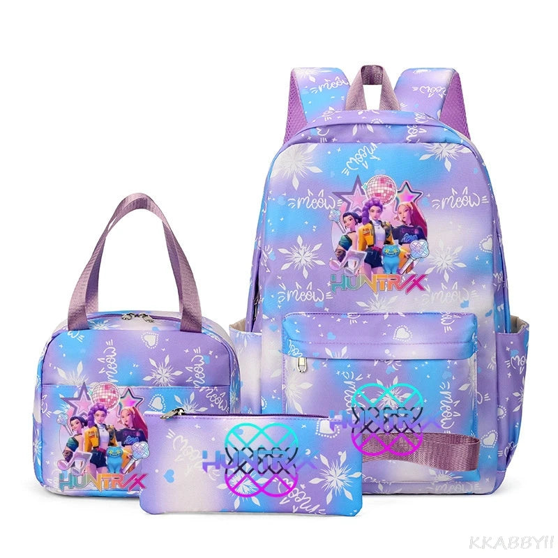 Mochila escolar KPop Demon Hunters, juego de 3 piezas, bolsa de almuerzo, estuche para lápices, regalo de regreso a la escuela para niñas, mochila de ocio, bolsas de viaje para adolescentes