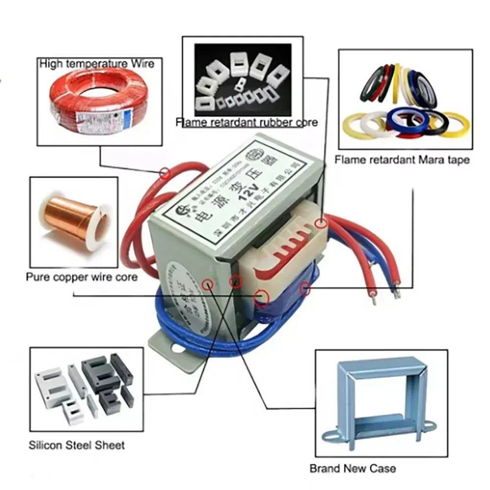 Transformador de Potencia, Entrada CA 220V 50HZ, Salida CA 6V 9V 12V 15V 18V 24V 30V 36V 48V, Monofásico, 2 Cables, 30W 25W 20W 15W 10W 8W 5W 3W 1W