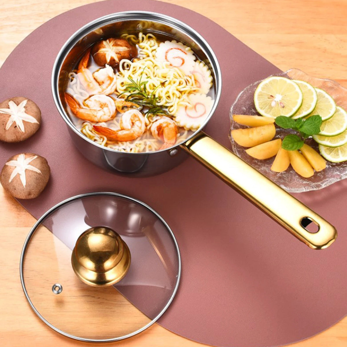 Juego de ollas y sartenes antiadherentes portátiles con Mango ergonómico de acero inoxidable, juego de cocina para el hogar, 6 piezas