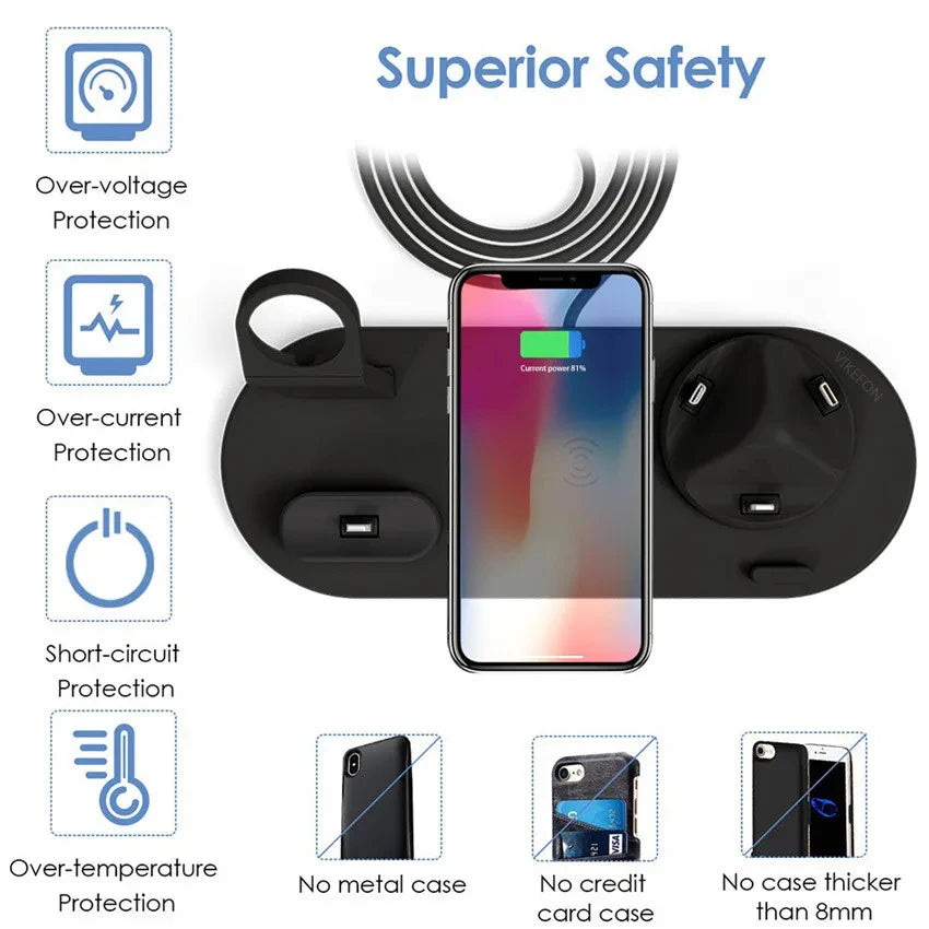 Estación de carga inalámbrica universal para iPhone17 16, 15, 14, 13, 12, 11 Pro Max/Pro/Mini/Plus y para AirPods Pro 2 - Carga rápida