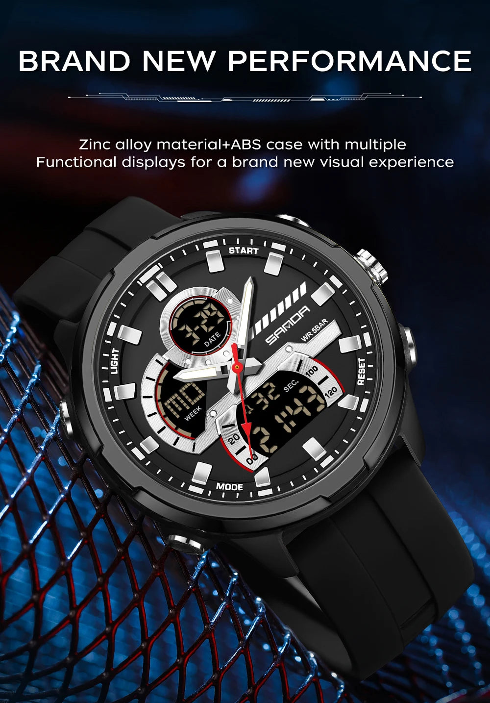 Reloj electrónico de cuarzo SNADA para hombre con pantalla Dual deportivo multifuncional LED resistente al agua reloj electrónico de cuarzo para hombre 9077