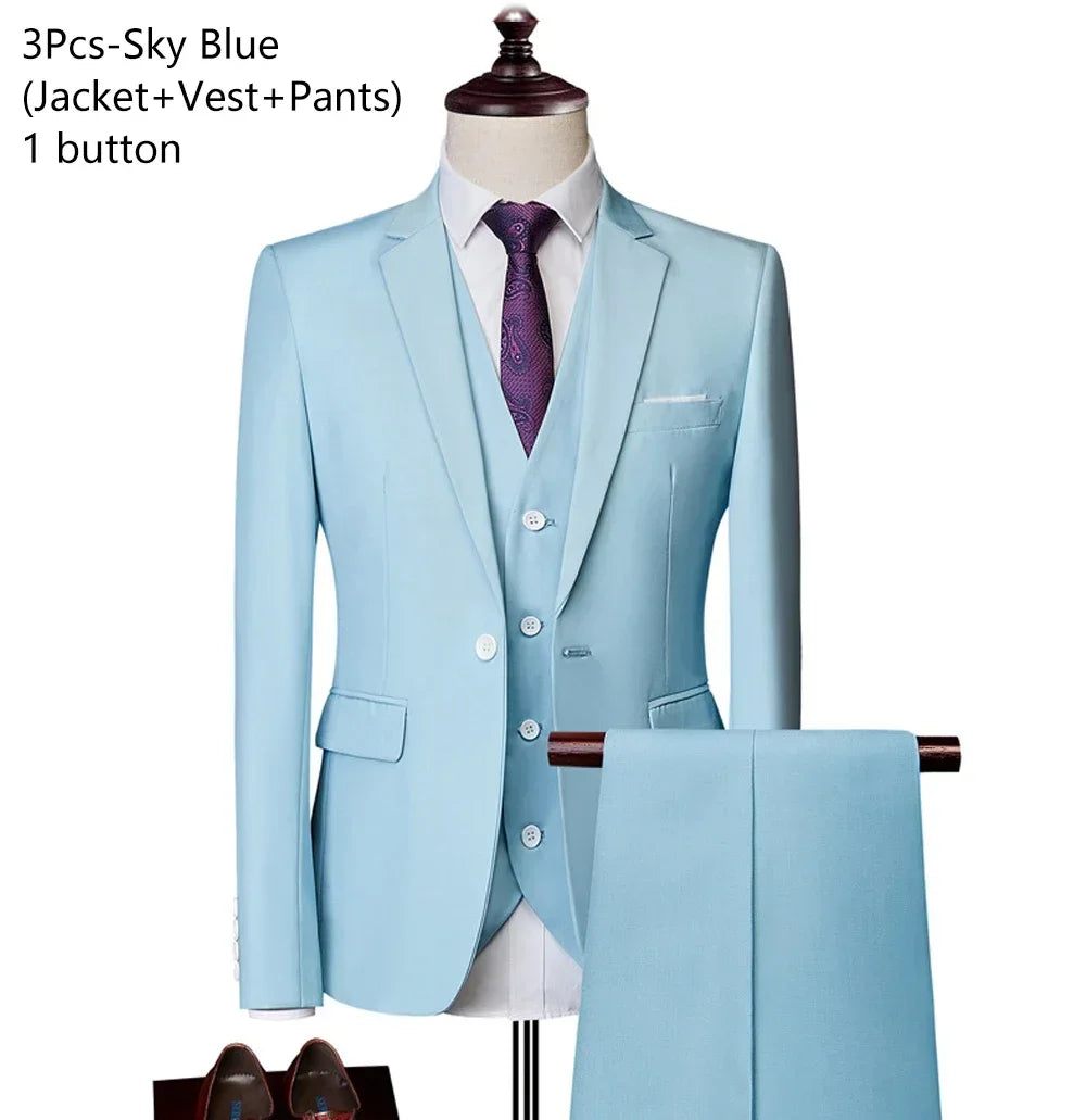 Trajes para hombre, conjunto de 3 piezas, moda elegante para boda, chaquetas completas clásicas, chaleco, pantalones, Blazers, traje Formal 2025