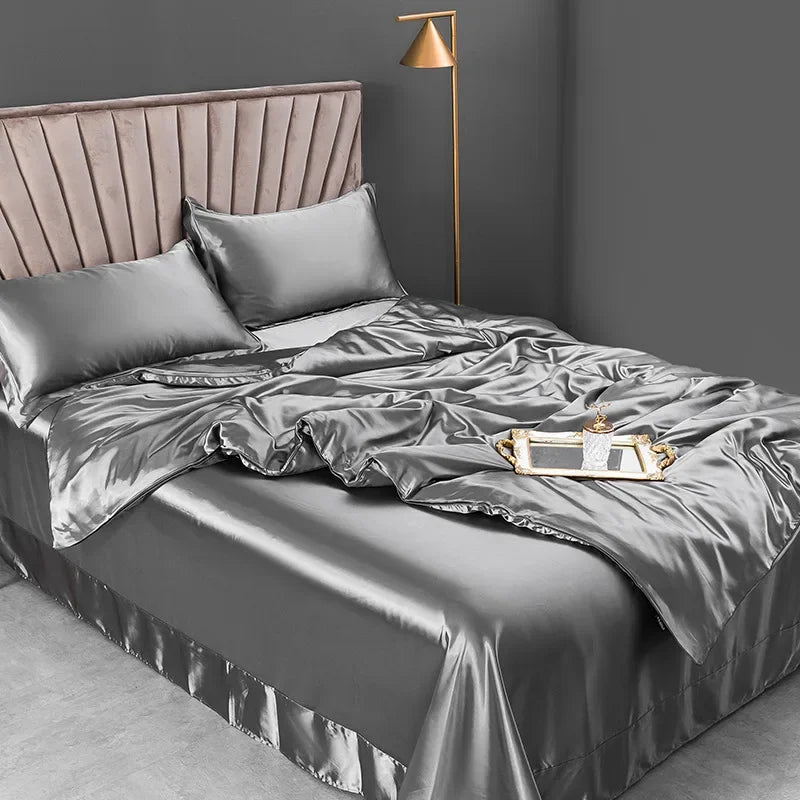 100% juegos de cama de seda pura, funda de edredón de alta gama, funda nórdica, sábanas, fundas de almohada, 4 Uds., juegos de ropa de cama de lujo Natural