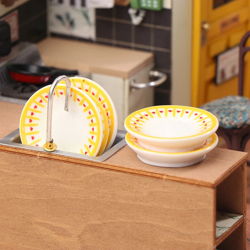 Mini platos para casa de muñecas, modelo de casa de muñecas, decoración de cocina de simulación, accesorios para casa de muñecas, juguetes para juego de imitación, 5 uds., 1/12