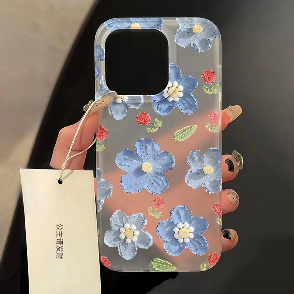 Fundas de teléfono de silicona suave mate para iPhone 15 funda iPhone 16 13 17 Pro Max 14 11 12 Pro 15 16 Plus funda transparente a prueba de golpes con flores