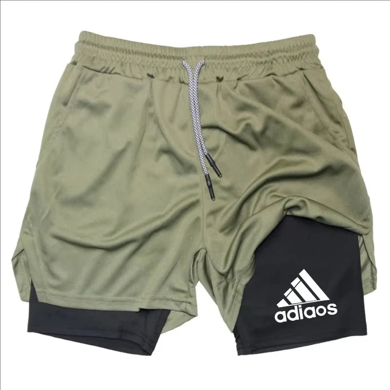 Pantalones cortos de compresión para hombre, pantalones cortos deportivos de entrenamiento para correr, pantalones cortos de secado rápido para gimnasio de verano en uno