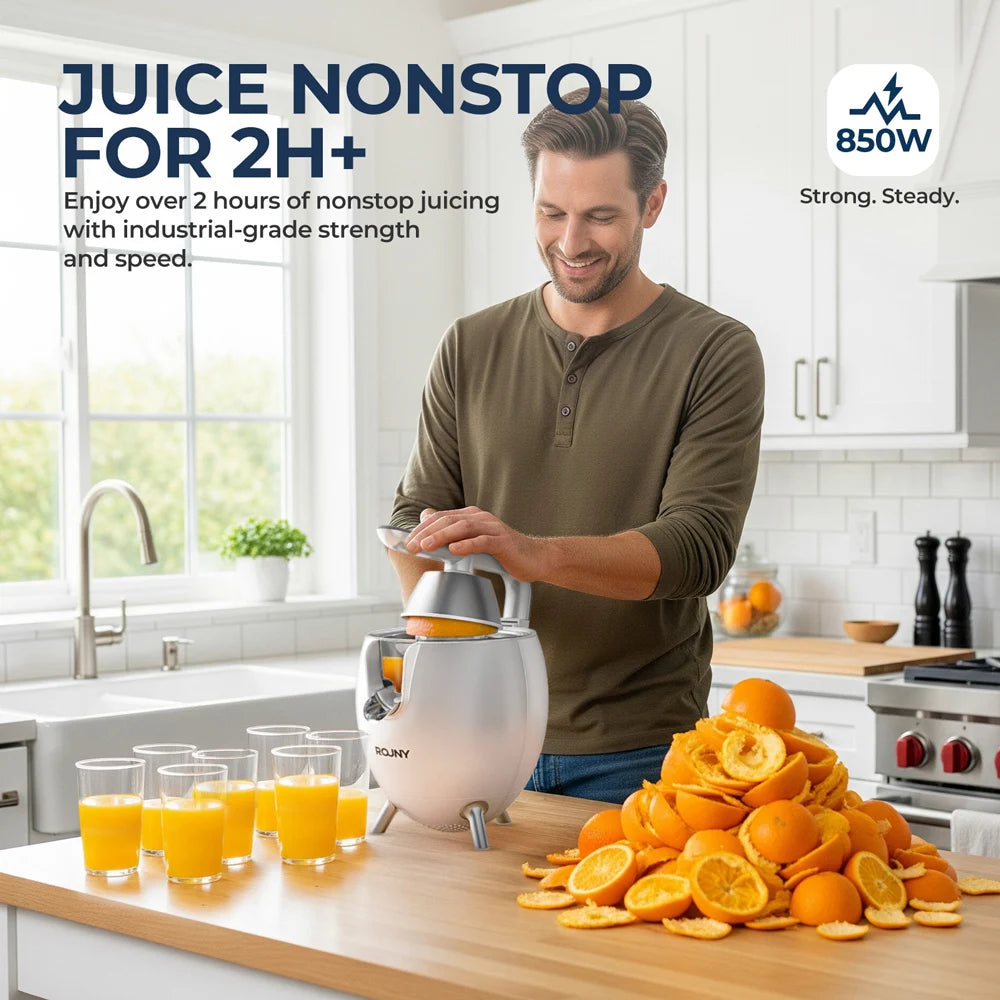 Exprimidor de Cítricos, Exprimidor Eléctrico de Naranjas y Limones de Acero Inoxidable de 850W, Exprimidor de Prensado de Alta Resistencia, Mango de Aluminio Fundido a Presión