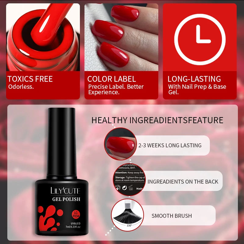 LILYCUTE-esmalte en Gel para uñas, barniz semipermanente para manicura, con LED UV, 129 colores, 7ML