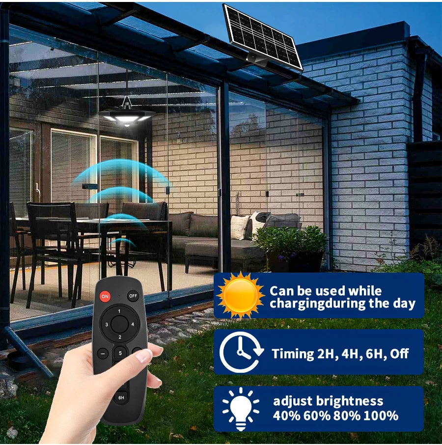 Luz Solar para cobertizo, lámpara colgante para interior y exterior, 180 LED, 1000LM, con Control remoto, para Granero, Gazebo, garaje