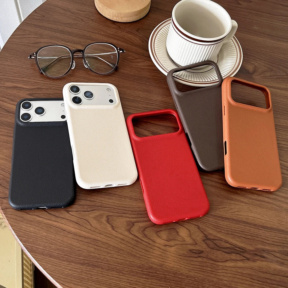 Funda de teléfono con textura de cuero de lujo para iPhone 17 Pro Max 17 Air 16 Plus 15 14 13 12 11 Pro Max, carcasa suave de TPU a prueba de golpes