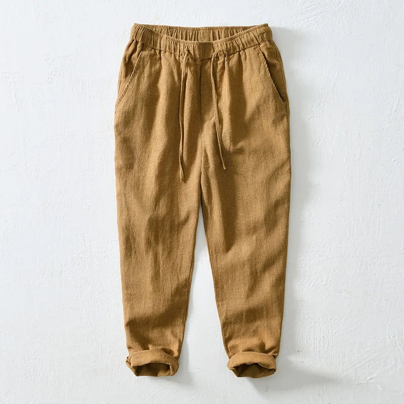 Pantalones informales de lino hasta el tobillo para hombre, ropa de calle fina con cordón Simple, de gran tamaño, BL8226, novedad de verano