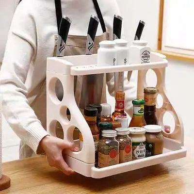 Estante de Cocina de Doble Capa, Multifuncional, Organizador de Especias y Condimentos, Portacuchillos, Estante para Utensilios de Cocina
