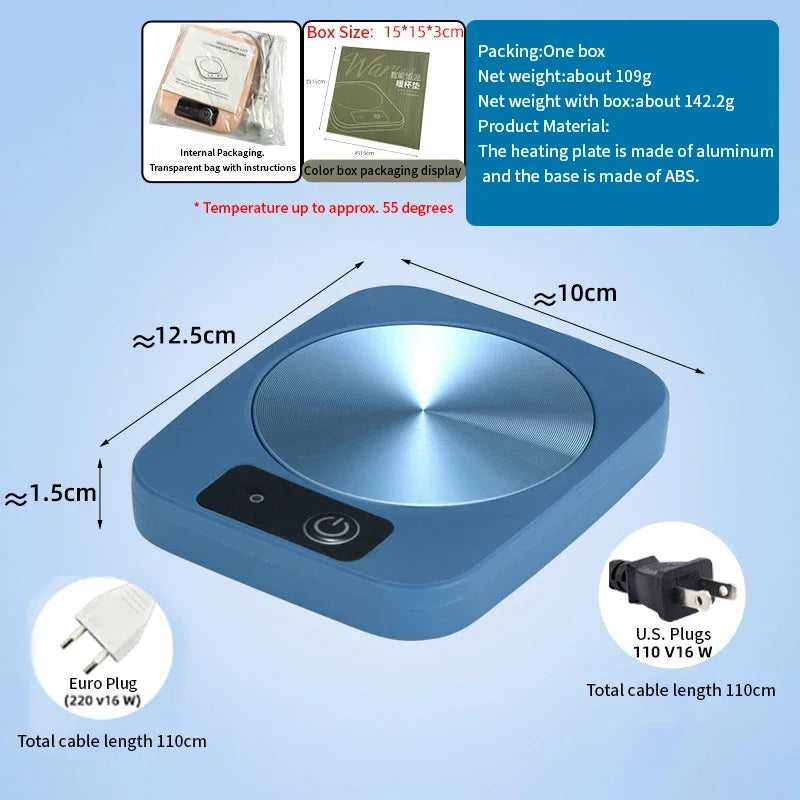 55 ℃   Posavasos Calefactor de Temperatura Constante, Calentamiento Uniforme, Compatible con Cualquier Forma de Taza, Inicio con un Clic, Apto para Café, Leche, Té, Enchufe Estadounidense
