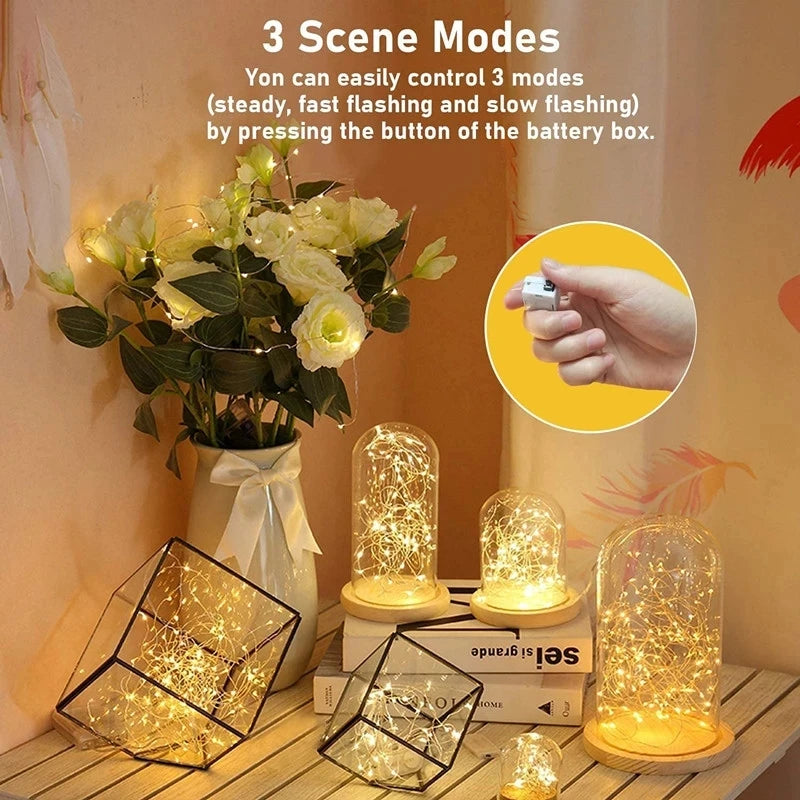 Guirnaldas de luces LED con botón y batería, guirnalda de luces navideñas, boda, Año Nuevo, dormitorio, sala de estar, decoración de jardín