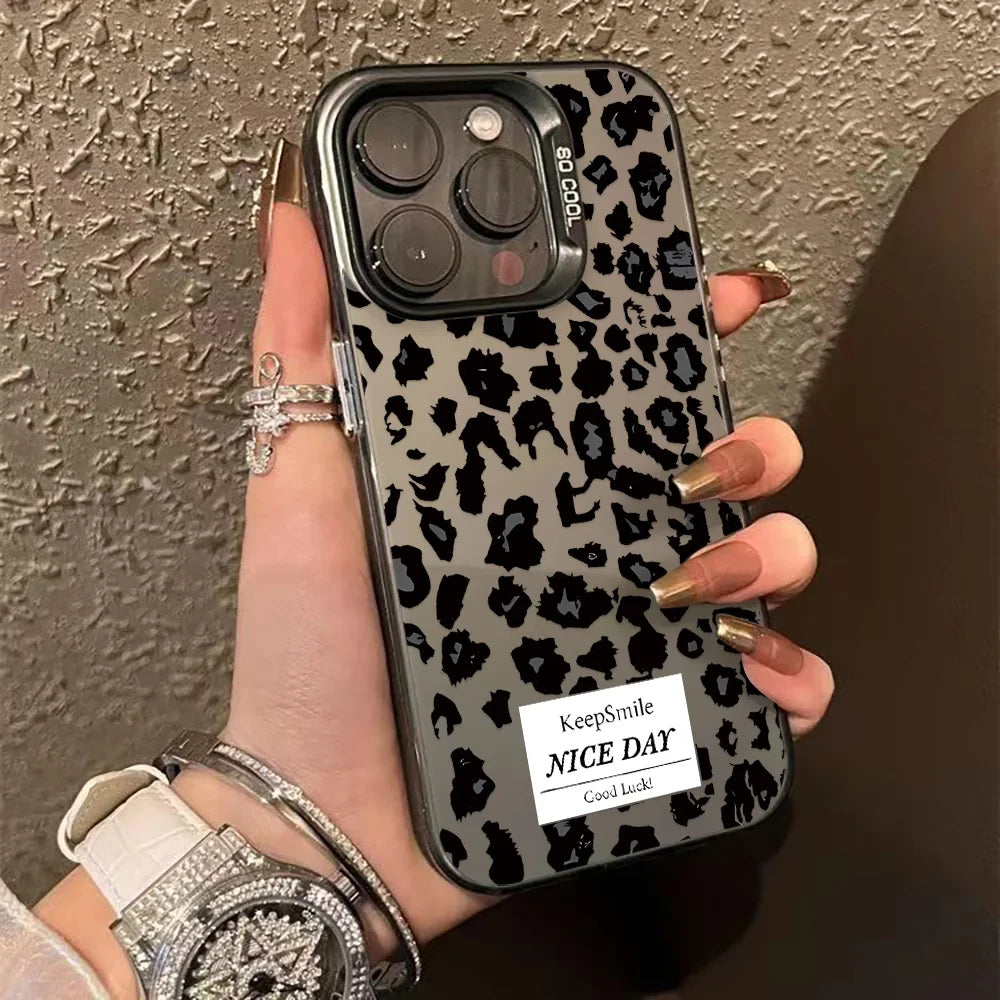Funda de teléfono con estampado de leopardo para iPhone 16, 13, 15, 14, 11, 12, 17 Pro Max, 16 Pro Max, armadura de parachoques a prueba de golpes, IMD, Funda Coque
