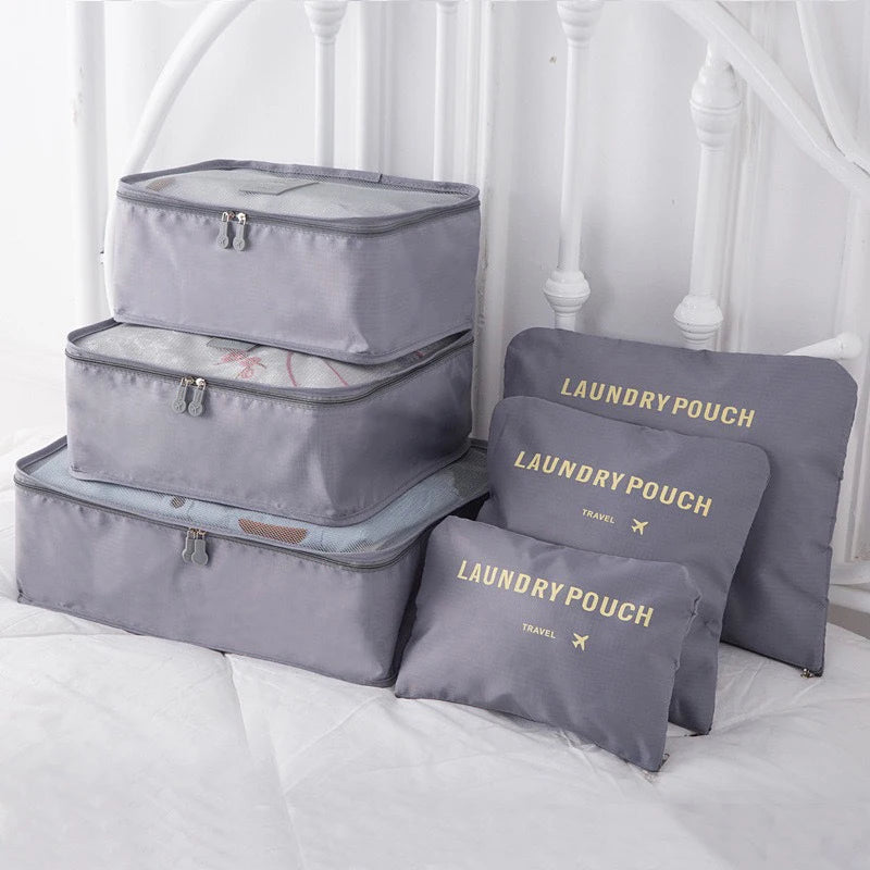 Organizador de viaje portátil para mujer, bolsas de almacenamiento de equipaje, ropa, zapatos, 6 piezas