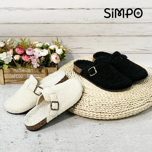 Otoño e Invierno nuevas mujeres y hombres tela de gamuza zapatilla de punta cerrada interior o exterior Slip-on Retro Sandalias planas duraderas