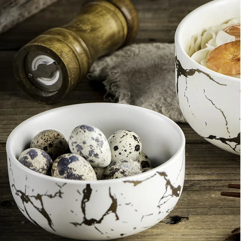Cuenco de cerámica de mármol de estilo nórdico, juego de vajilla para el hogar, desayuno de porcelana, cena de arroz, sopa de fideos, cuencos redondos