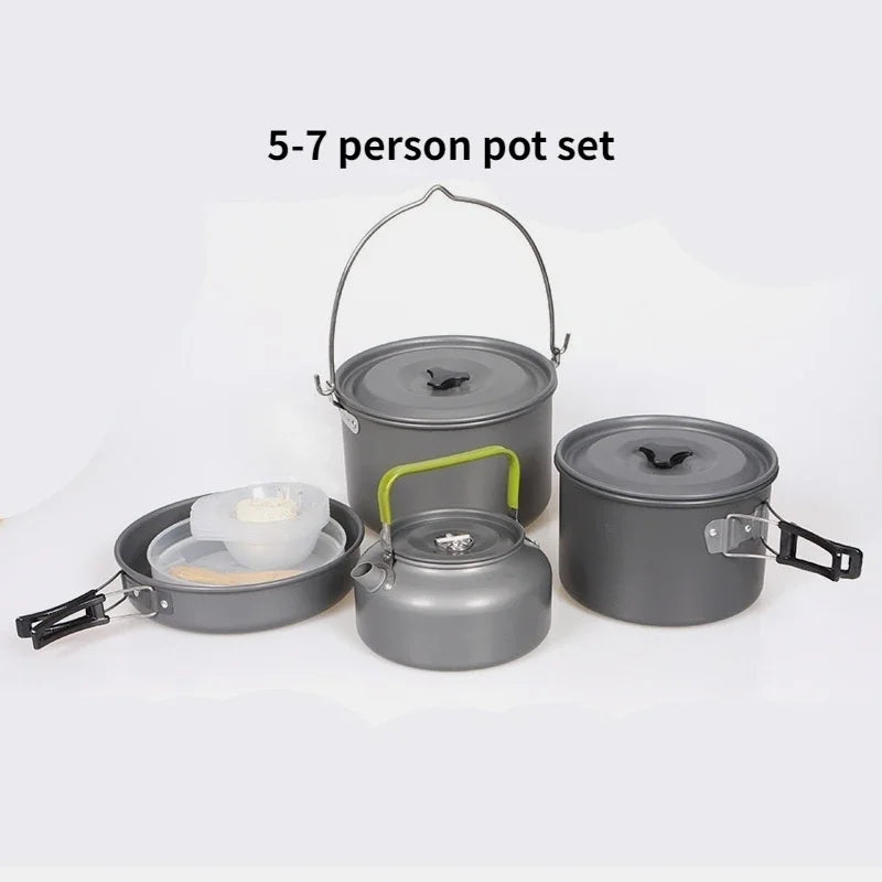 Juego de utensilios de cocina para acampar para 1 a 7 personas, olla y sartén ligeros y portátiles con bolsa de transporte, perfecto para acampar al aire libre