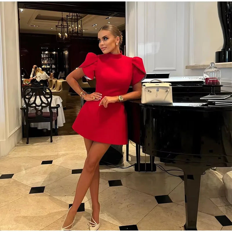 Minivestido elegante con lazo blanco para mujer, vestidos cortos de lujo, vestidos informales negros y rojos para fiesta de noche, cumpleaños y verano