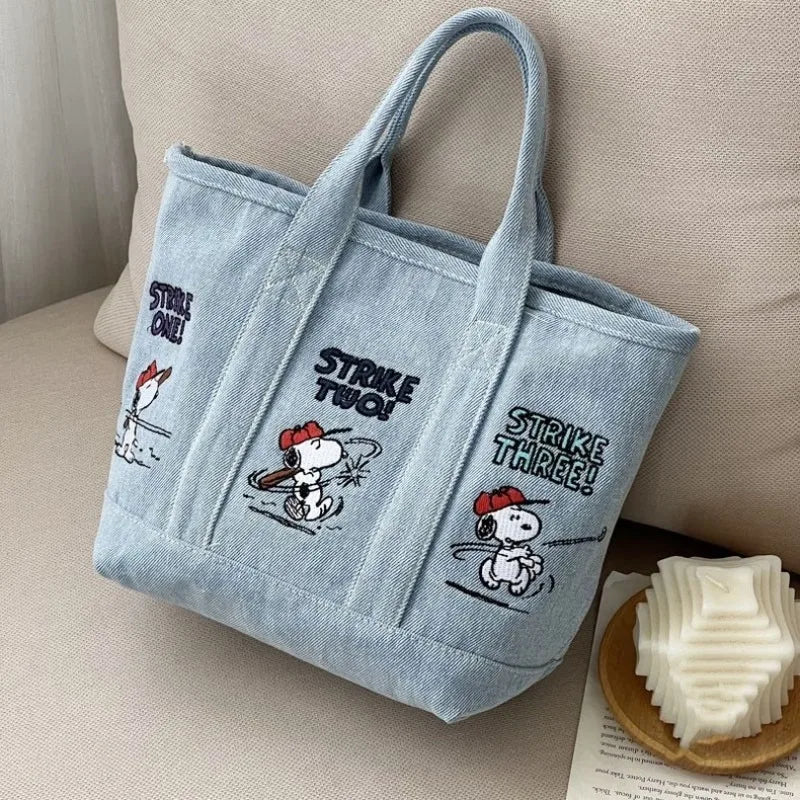 Bolso de Mano de Lona con Diseño de Snoopy, Estilo Kawaii, para Chicas, de Gran Capacidad, Simple, de Nailon
