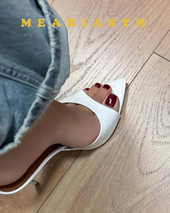 Zapatos de tacón alto con punta abierta para mujer, zapatillas exteriores de verano para fiesta, Stiletto, sandalias de charol de diseñador de lujo, 12/10cm