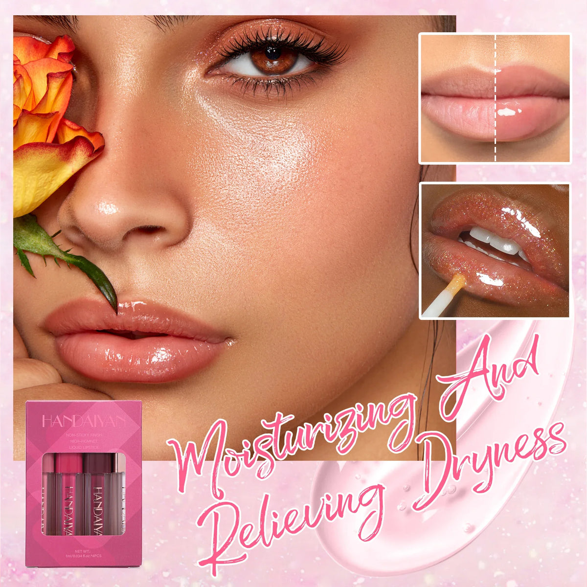 Juego de 4 Uds de brillo de labios de terciopelo, Kit de lápiz labial líquido, Color fácil, tinte de labios resistente al agua de larga duración, aceite, maquillaje antiadherente, juego de esmalte de labios