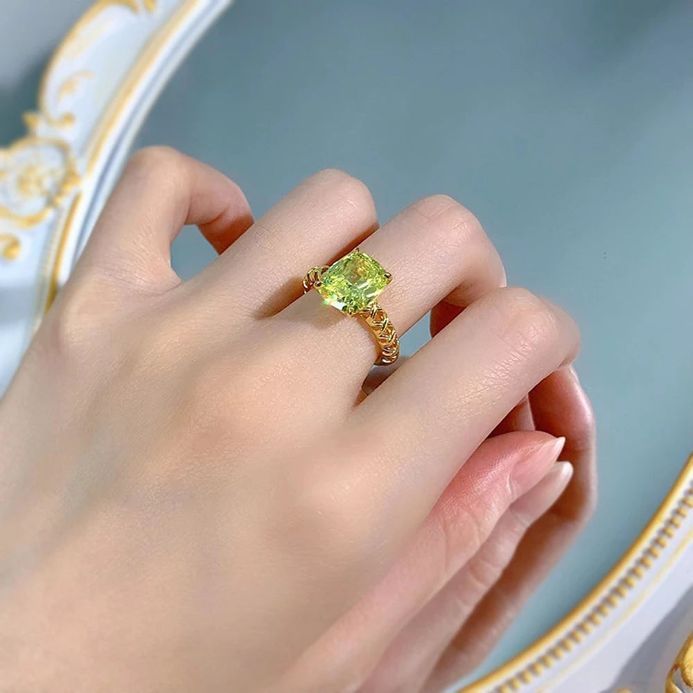 Wong Rain-Anillo de Plata de Ley 925 chapado en oro de 18K para mujer, anillo de joyería fina de boda con peridoto de 9x11MM, venta al por mayor