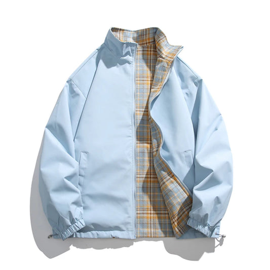 Una Reta-Chaqueta Harajuku para hombre, abrigo de doble cara de Hip hop, ropa de calle informal a cuadros, chaquetas sueltas, Otoño, nuevo