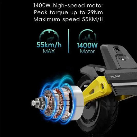 Patinete eléctrico OOTD S10, aplicación de enlace Bluetooth de 10 pulgadas, 1400W, 48V, 20AH, 55 KM/H, kilometraje máximo, 70km, patinete ligero, suspensión Dual