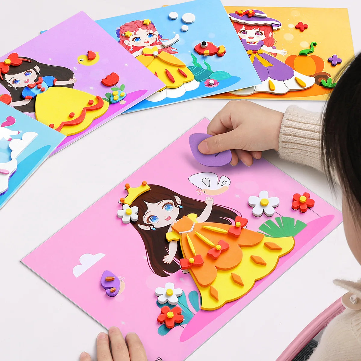 6 unids/set 3D pegatina de espuma EVA DIY rompecabezas de animales de princesa de dibujos animados para niños estilos multipatrones juguetes para niños regalo