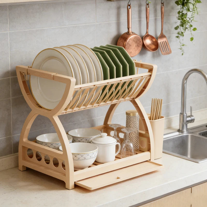 Escurridor de Platos de Doble Capa para Cocina, Organizador de Utensilios de Cocina, Ahorra Espacio