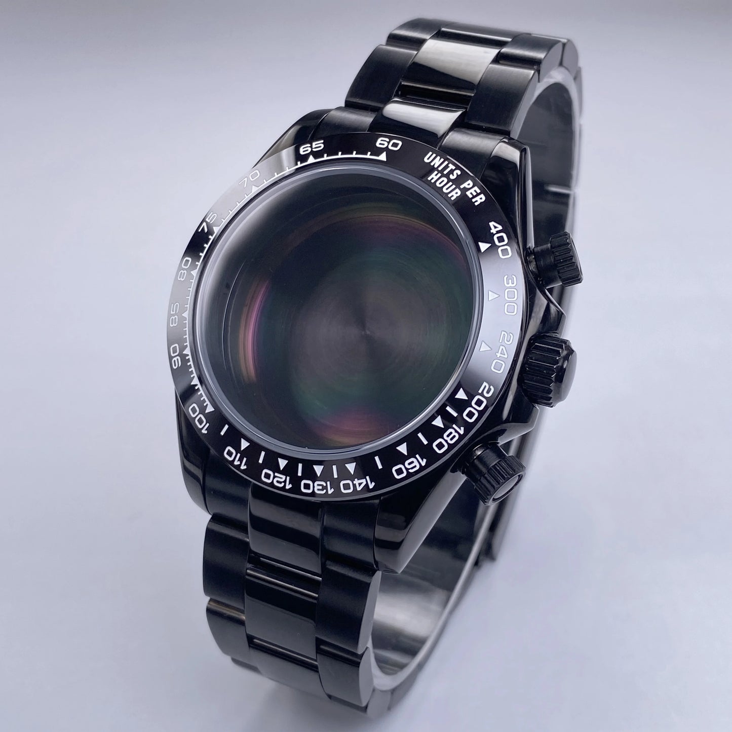 Caja VK63 Negra de 39 mm, Acero Inoxidable, Cristal de Zafiro Plano, Resistente al Agua, Compatible con Esferas de 29 mm-30 mm, Piezas de Caja para Reloj con Movimiento VK63