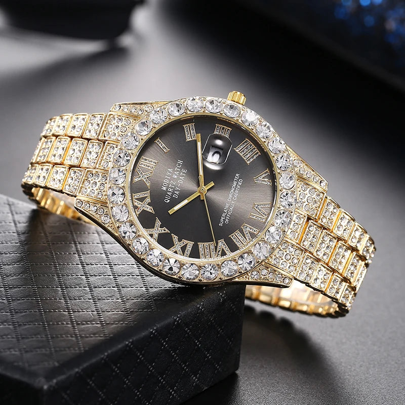 Reloj de lujo para mujer con sensación de alta gama, calendario moderno y moderno, cielo estrellado romano, reloj de cuarzo con tachuelas de diamantes