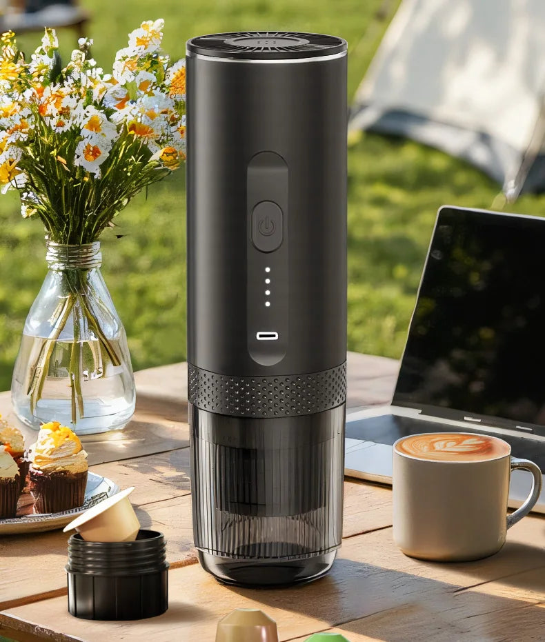 Cafetera Espresso eléctrica inalámbrica 2 en 1 para coche y hogar, cafetera portátil para acampar, cafetera de viaje en polvo cápsula