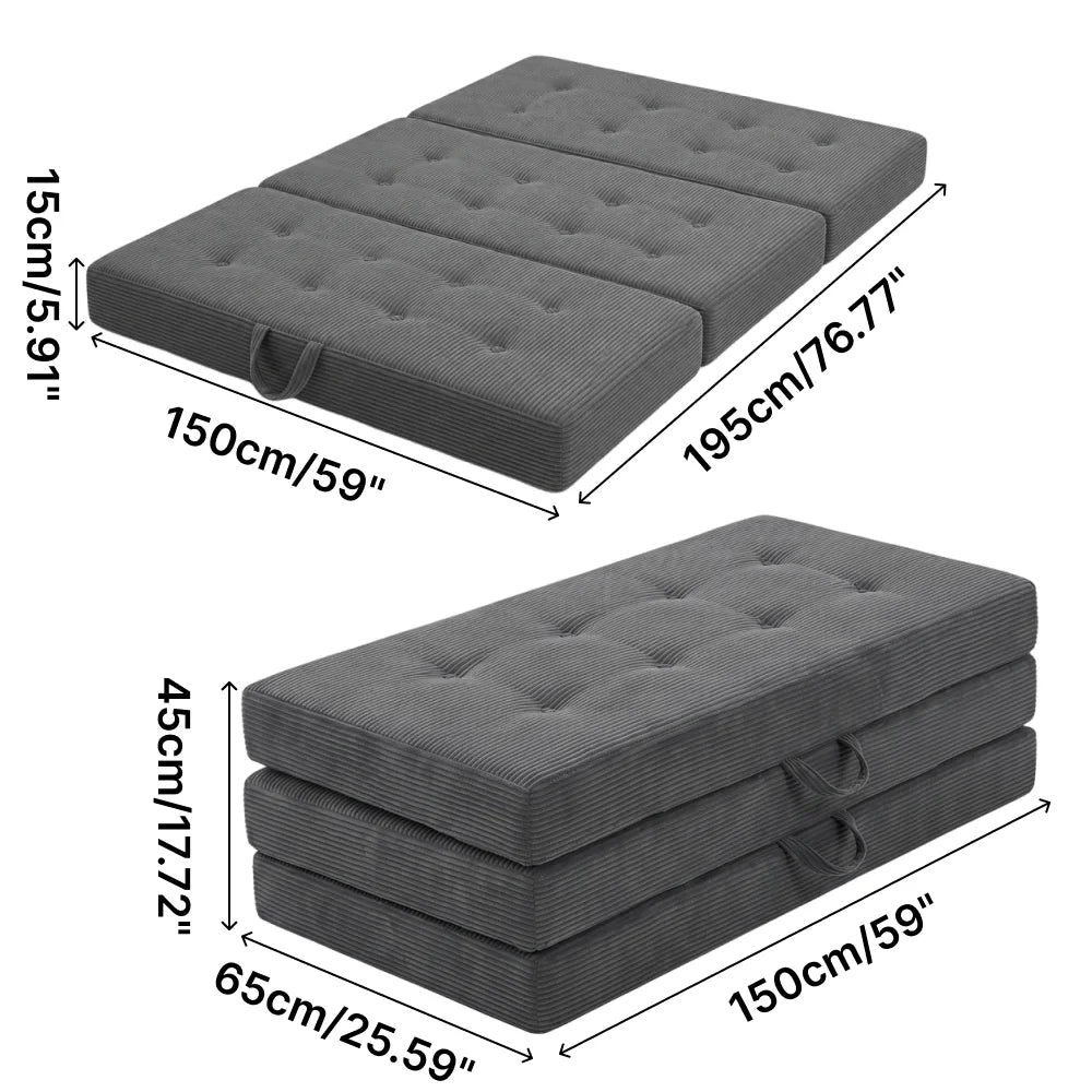 Sofá plegable de pana de tres pliegues, colchón portátil de espuma de alta densidad para invitados, adecuado para sala de estar y dormitorio.