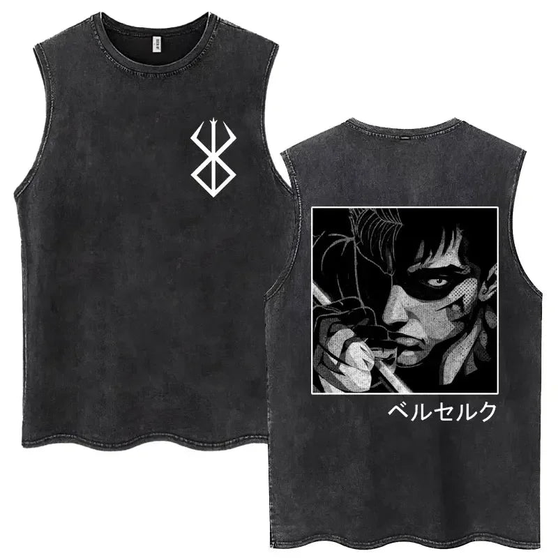 Camisetas sin mangas Harajuku lavadas de Anime Berserk Guts, camisetas Retro de Manga Gatsu Griffith Zodd, camisetas sin mangas, Camiseta de algodón Unisex de gran tamaño