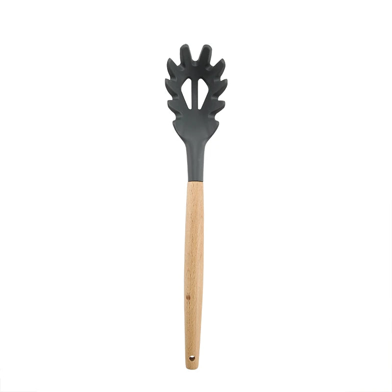 Juego de utensilios de cocina de silicona resistentes a altas temperaturas, pala con mango de madera, cuchara con fugas, herramienta, utensilio de cocina, accesorios para hornear