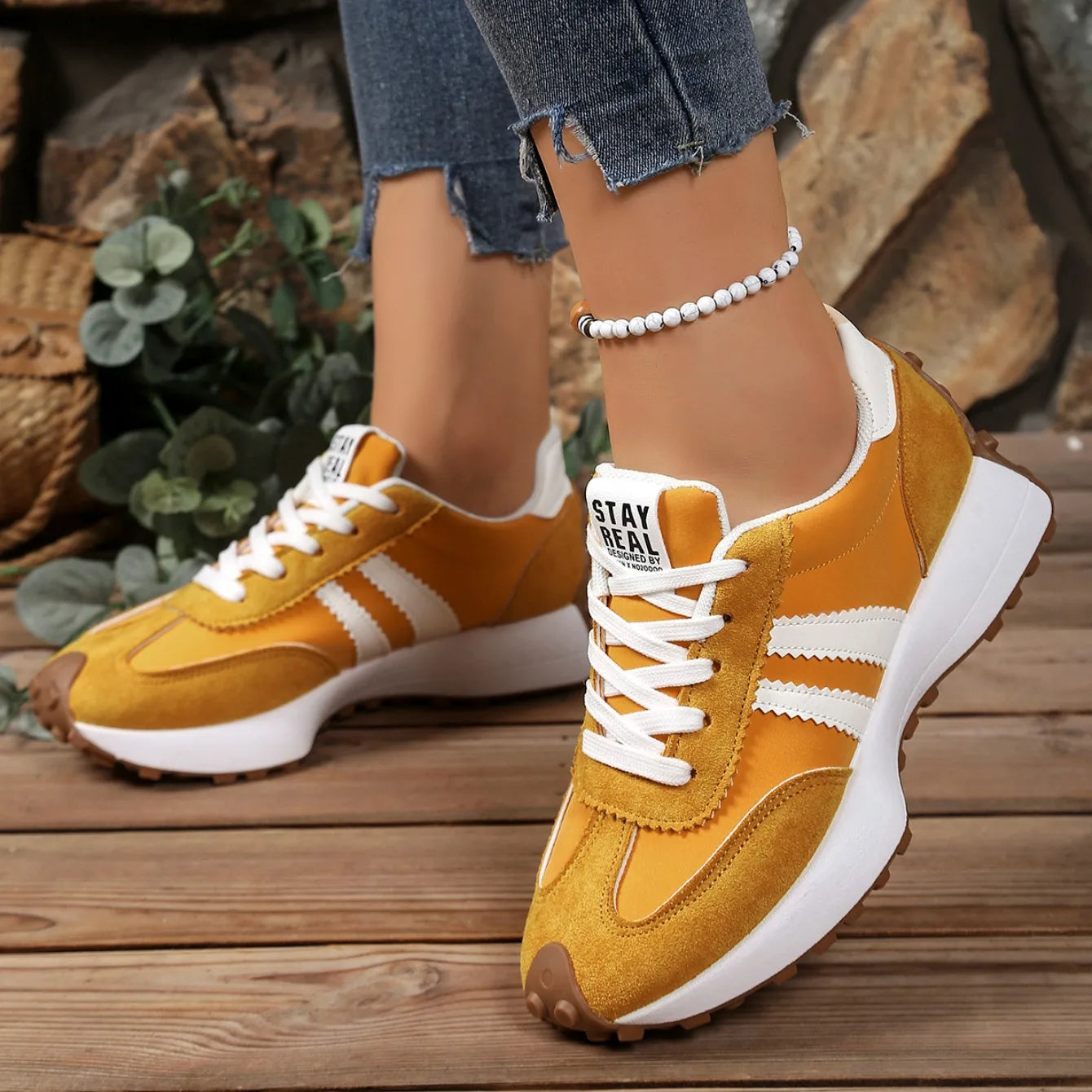 Zapatillas de deporte de fondo grueso para mujer, zapatillas de deporte informales de cuero con retales, zapatos cómodos informales para exteriores, primavera 2025