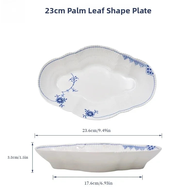 Juego de vajilla de porcelana blanca de Jingdezhen con diseño de hierba Tang azul y blanca, plato llano para uso doméstico, t...