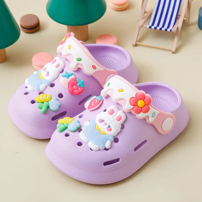 Zapatos de jardín para niñas, zuecos de suela blanda para bebé, sandalias de playa transpirables antideslizantes para interiores y exteriores, bonito conejito de dibujos animados a la moda