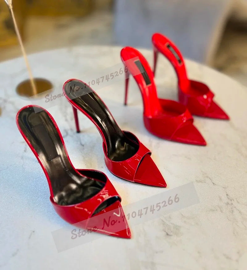 Cielo Azul Satén Tacón Alto Mules Rosa Borgoña Punta Puntiaguda Zapatillas Modernas Slip-On Vestido Elegante Sandalias Zapatos de Banquete Poco Profundos