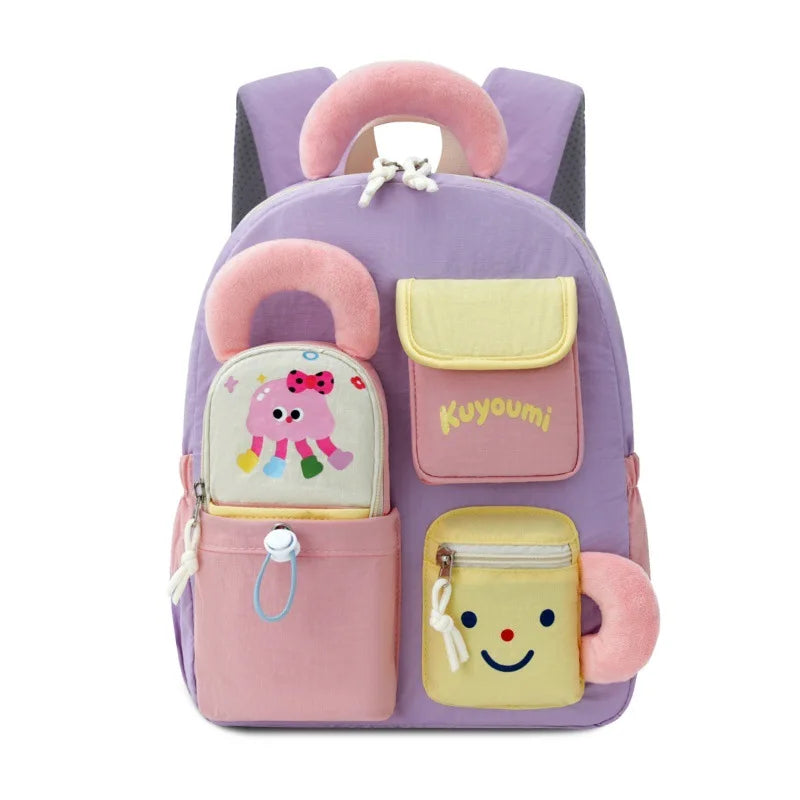 Mochila con múltiples bolsillos, bonita mochila escolar de moda con dibujos animados para niños de primaria y secundaria, ligera y de gran capacidad