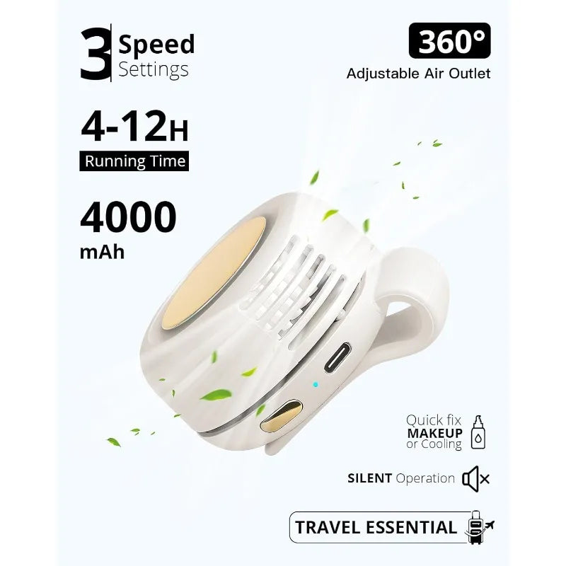 Mini ventilador eléctrico portátil silencioso sin aspas, pequeño ventilador con clip para cintura, mini ventilador sin aspas ajustable de 3 velocidades para exteriores, NUEVO